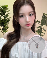 [NMIXX Sullyoon Necklace] デインティハート＆リボンセミチョーカーネックレス - シルバーカラー