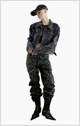 DIAMOND PATCH WASHING BLACK DENIM JACKET