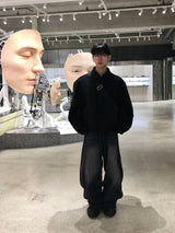 ミニットピーチフリースワイドデニムパンツ