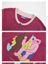 Long-sleeved funny and quirky print sheep-leg sleeve round neck contrast color T-shirt hoodie