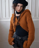 CROPPED HOODIE CARDIGAN - CAMEL BROWN