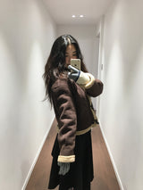 Femme Duffle Hooded Faux Shearling Jacket (2color)