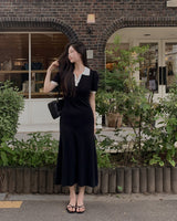 Pint coloring collar long dress