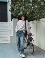 Drain embossed washed balloon denim pants