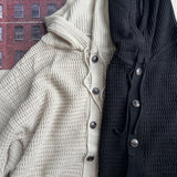 Overfit heavy button hooded waffle knit cardigan (2 colors)