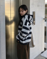 Panple Stripe Wool Hood Knit Cardigan