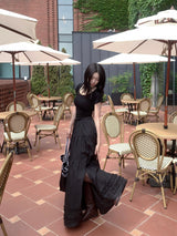 Rustic Pure Frill Slit Maxi Long Skirt (2 colors)