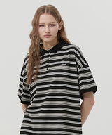 STRIPE PIQUE T-SHIRT [BLACK]