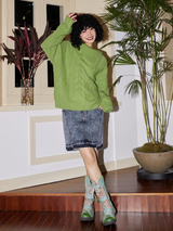 Four-color lapel loose raglan wool sweater