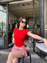 Check Floral Flare Mini Pants Skirt