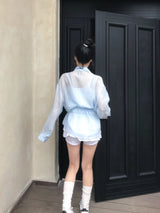 Back Note Back Strap Oversized Long Sleeve Shirt