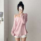 Slim Fit Off-Shoulder Bookle See-Through Knitwear (4 colors)