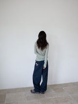 WIDE CUFFS COTTON PANTS (BLUE)