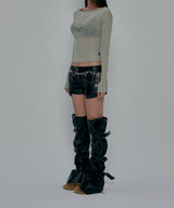 SHIRRING LEATHER SHORTS_BLACK
