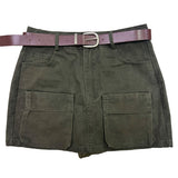  Field Cargo Pocket Mini Skirt & Belt SET (4 colors)