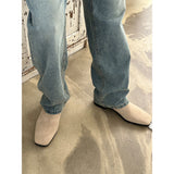 [S-XL] Light blue half banding denim pants