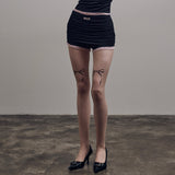 Lace Pintuck Mini Shorts [Black]