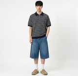 ストライプクロップハーフニット ネイビー