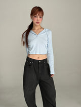 BLACK STRIPE WASHING DENIM PANTS