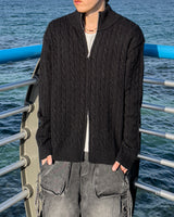 Knob Cable Two-way Knit Zip-up