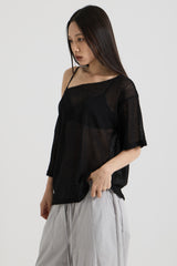 ニットワンショルダーTシャツ, Black