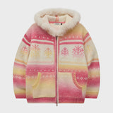 Snow Gradation Fur Hood Knit Zip Up