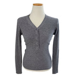 Muse V-neck Button-down Long Sleeve T-Shirt (3 Colors)