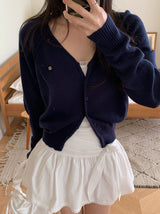 Motif Raglan V-neck Knit Cardigan (6color)