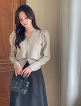 Leveyu V-neck Puff Knit Cardigan
