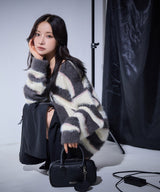 UNISEX ボーダーシャギーカーデ