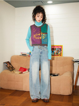 Three-color basic versatile and laid-back straight-leg wide-leg jeans