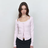 C 2-WAY ROSE BUTTON CARDIGAN SET_PINK
