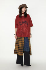 Skeleton lace print rolled hem short sleeve T-shirt