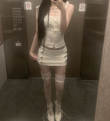 Trony button low-waist skirt (white)