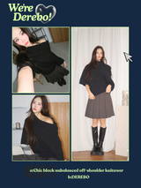 Chic black unbalanced off-shoulder knitwear