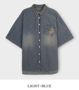Sia damage washed denim short-sleeved shirt