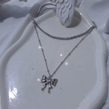 Melting Ribbon Rhinestone Chain Choker Layered Necklace