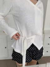 Lauren Ribbed Strap Long Sleeve Wrap (4 Colors)