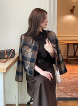 LT Round-Neck Color Matching Check Tweed Jacket