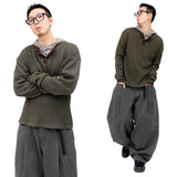 ベーシックヘンリーネックフード付き長袖Tシャツ