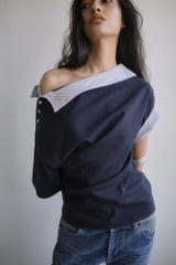 26SS★ OFF-SHOULDER SHIRT LAYERED UNBALANCED T-SHIRT