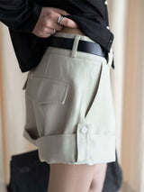 Linen Pleated A-Line Roll-Up Shorts