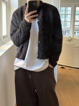 [Unisex] ヘアリークロップラウンドニットカーディガン(3color)
