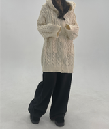 (KNIT DRESS + ZIP-UP) ソフトルーズフィット2WAYケーブルフードニット - 2 COLOR