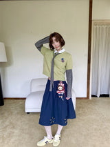 Tours Flower Decor Round Neck Wool Short Sleeve Knit