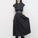 Aperi shirt pocket zip-up + skirt set