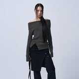 RIBBED OFF-SHOULDER KNIT(CHARCOAL KHAKI)