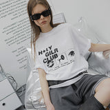 オーバーサイズ ヒップホップ ダンススタジオ ホーリーガールクラブ グラフィック 半袖Tシャツ_WHITE