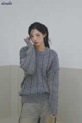 Retro-strip loose fit knitwear