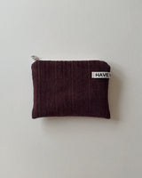 Corduroy flat pouch - brown , S size